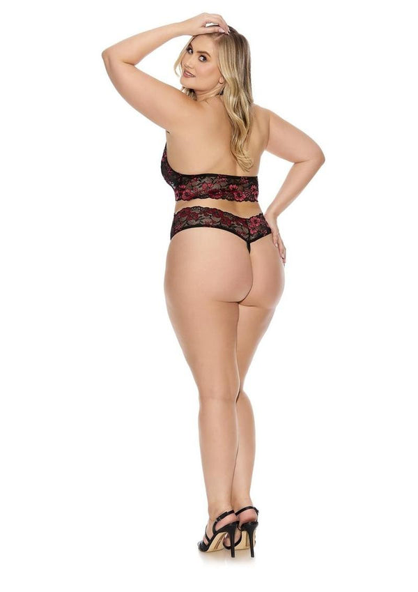 Barely Bare Criss-Cross High Neck Teddy - Black - Plus Size/Queen