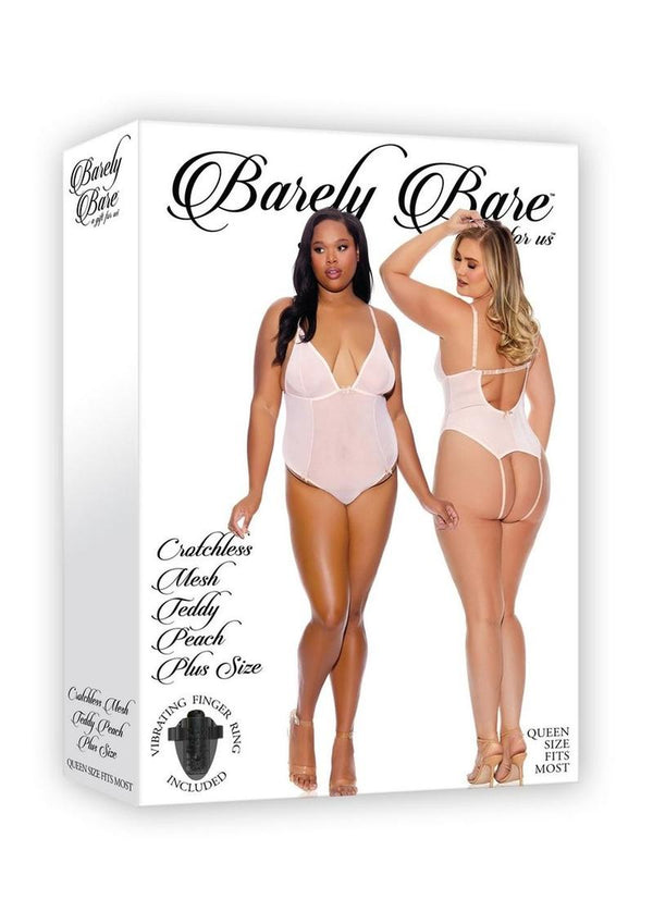 Barely Bare Crotchless Mesh Teddy - Orange/Peach - Plus Size/Queen