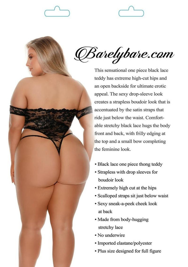 Barely Bare Lace Thong Teddy - Black - Plus Size/Queen