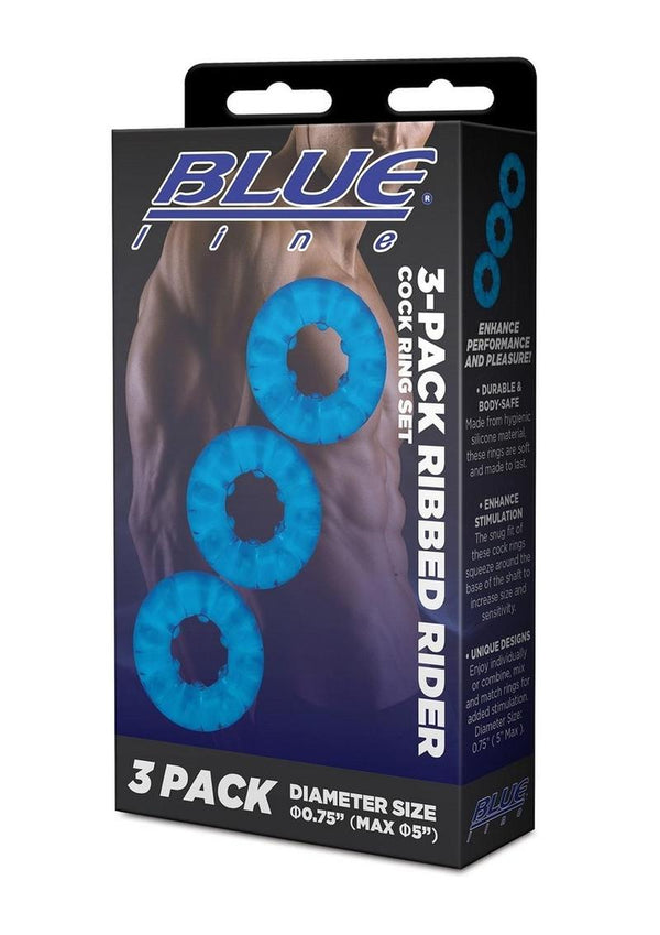 Blue Line Ribbed Rider Cock Ring - PATS Inc.
