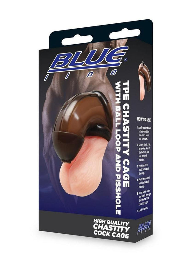 Blueline Tpe Chastity Cage with Ball Loop and Pisshole - Black