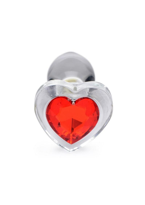 Booty Sparks Red Heart Glass Anal Plug - Clear/Red - Small