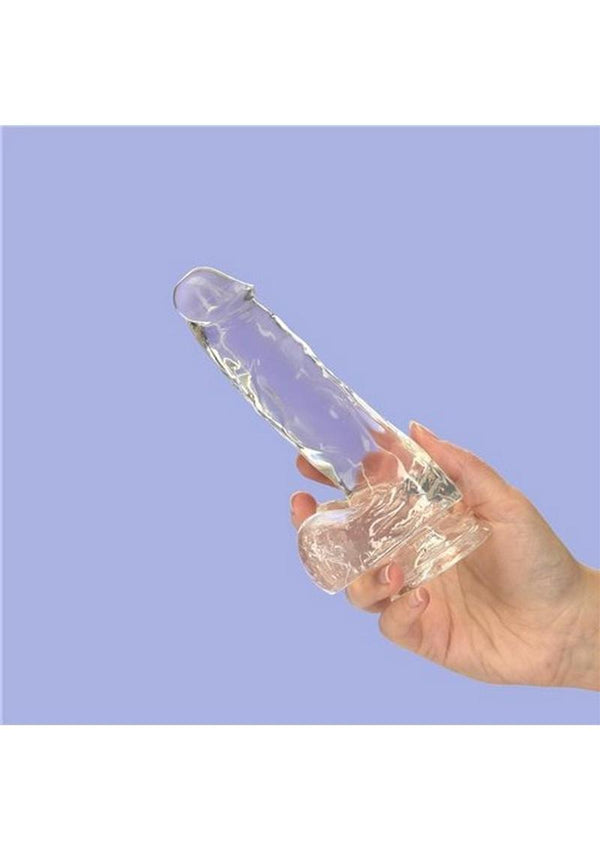 Crystal Addiction Dildo with Balls - Clear - 7in