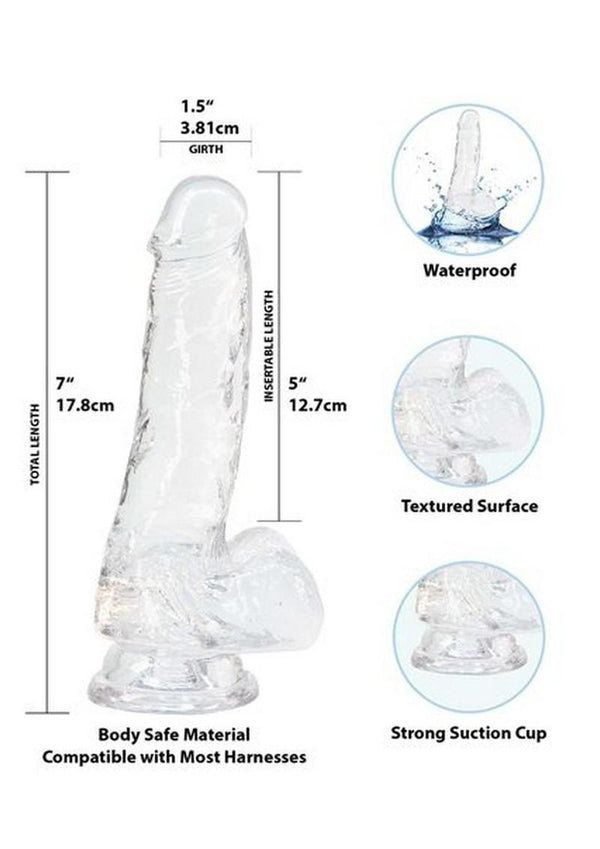 Crystal Addiction Dildo with Balls - Clear - 7in