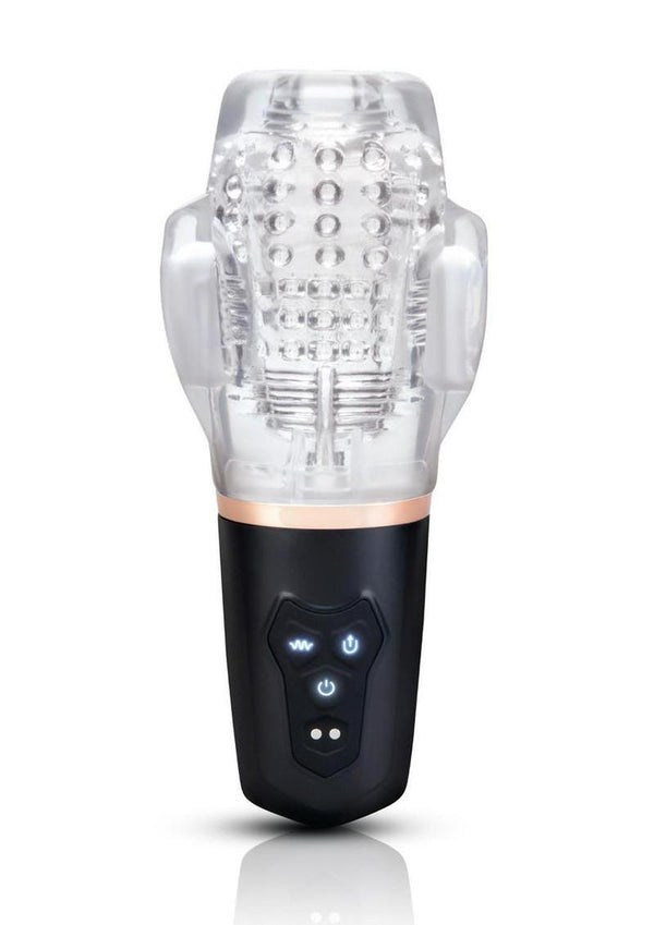 He-Vibe Vibrating Suck Master Rechargeable Masturbator - Black/Clear