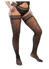 Kixies Anna Sheer Diamond Pattern Thigh Highs - Size C - Black - Large