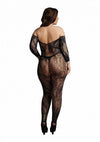 Le Desir Lace Sleeved Bodystocking - Black - Queen