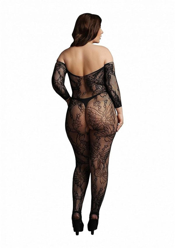 Le Desir Lace Sleeved Bodystocking - Black - Queen