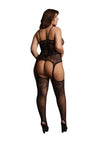 Le Desir Suspender Rhinestone Bodystocking - Black - Queen