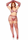 Leg Avenue Rhinestone Fishnet Garter Skirt Set with Bikini Top, G-String, Gloves and Matching Stockings - PATS Inc.