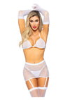 Leg Avenue Rhinestone Fishnet Garter Skirt Set with Bikini Top, G-String, Gloves, and Matching Stockings - PATS Inc.