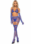 Leg Avenue Rhinestone Fishnet Garter Skirt Set with Bikini Top, G-String, Gloves and Matching Stockings - PATS Inc.