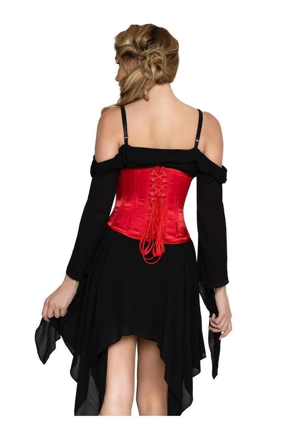 Leg Avenue Steel Boned Satin Waist Cincher with Full Busk Closer and Lace-Up Back - Black - Large