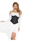 Leg Avenue Steel Boned Satin Waist Cincher with Full Busk Closer and Lace-Up Back - Black - Medium