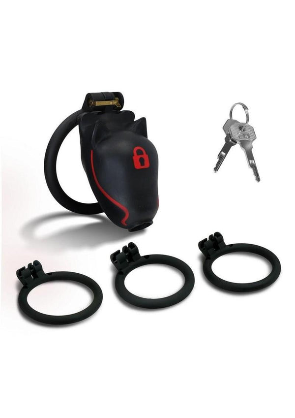 Master Series Puplock Chastity Cage - Black/Red