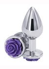 Rear Assets Rose Aluminum Anal Plug - Metal/Purple/Silver - Medium