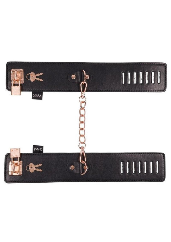 Sex and Mischief Brat Locking Cuffs - Black/Rose Gold