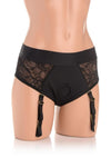 Strap U Laced Seductress Lace Crotchless Panty Harness with Garter Straps - Black - 3XLarge/XXLarge