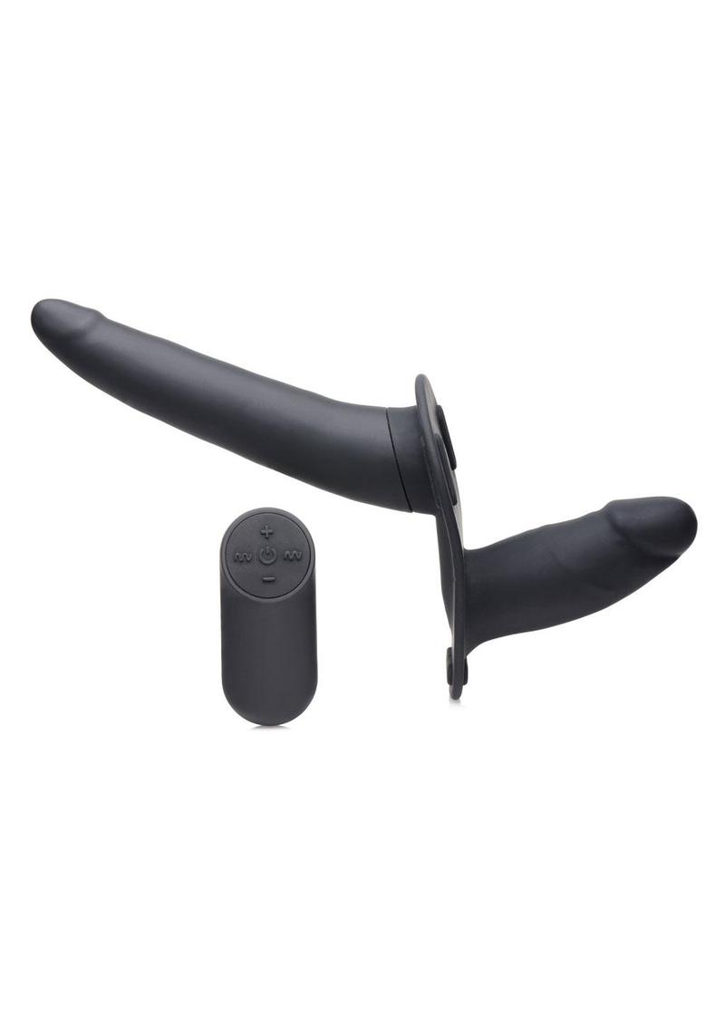Strap U Vibrating Silicone Double Dildo with Harness and Remote Contro   Emerald Fantaseas