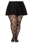 Wild Rose Net Tights - 1x-2x - Black