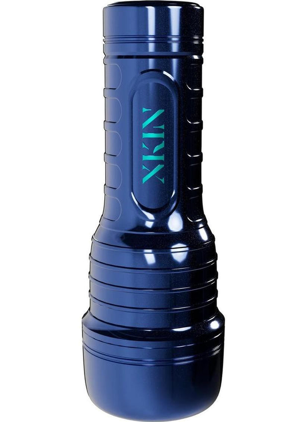 Xkin Dante Knox Rechargeable Vibrating Torch Masturbator - Male Mouth - Metallic - Blue/Caramel