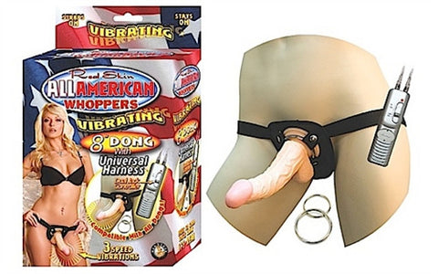 All American Whoppers 8” Dong with Universal Harness - Flesh - Love on This