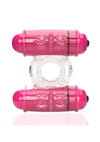 4b Double Wammy Silicone Rechargeable Dual Vibrating Couples Cock Ring - Red/Strawberry