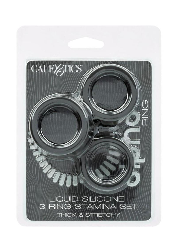 Alpha Liquid Silicone Cock Ring Endurance - Black - 3 Piece/Set