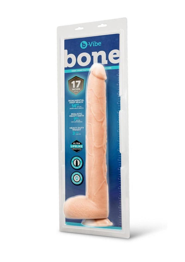 B-Vibe Bone Dildo with Balls and Suction Cup - Vanilla - 17in