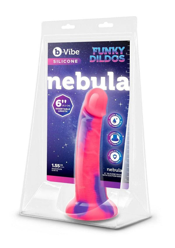 B-Vibe Nebula Silicone Dildo with Suction Base - Pink/Purple - 6in
