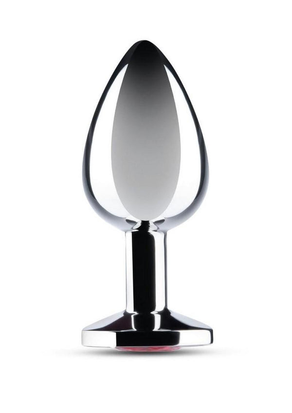 B-Vibe Stainless Steel Jewel Butt Plug - Red/Silver - 3.25in