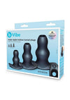 B-Vibe Triple Ripple Hollow Tunnel Plugs Silicone Anal Training - Black - 3 Piece/Set