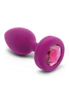 B-Vibe Vibrating Jewel Plug Rechargeable Silicone Anal Plug with Remote - Fuchsia - Medium/Small