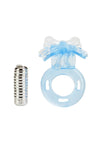 Basic Essentials Butterfly Enhancer Vibrating Cock Ring with Clitoral Stimulation - Blue/Pink