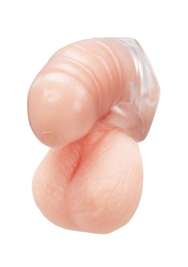 Blueline Silicone Chastity Cage with Ball Loop and Pisshole - Clear