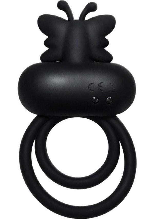 Butterfly Bang Rechargeable Silicone Couples Cock Ring - Black
