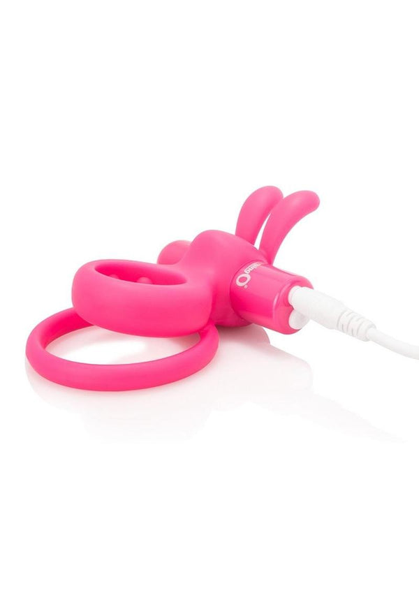 Charged Ohare Rechargeable Silicone Waterproof Rabbit Cock Ring - Pink