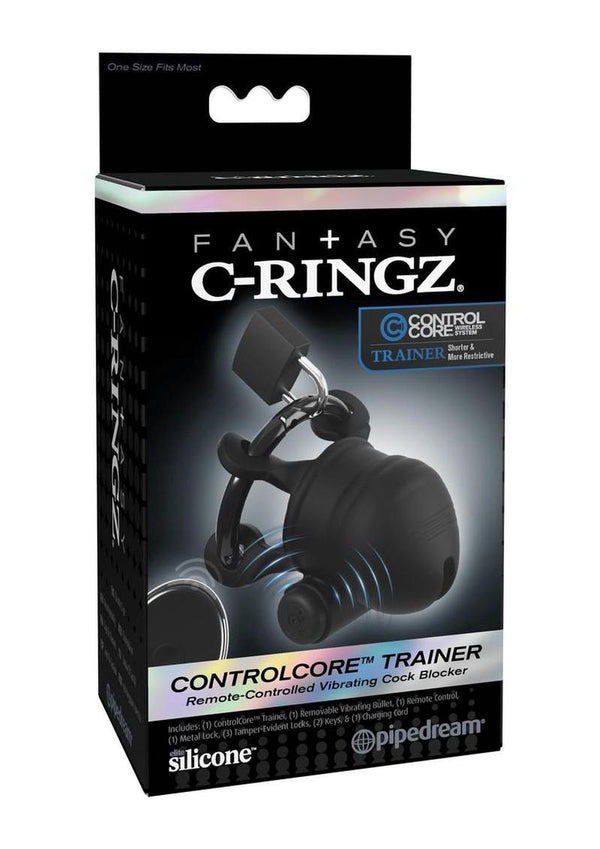 Fantasy C-Ringz Controlcore Trainer Remote Control Vibrating Rechargeable Silicone Cock Blocker - Black