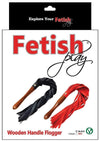 Fetish Play Wooden Handle Flogger Vegan Leather - Black