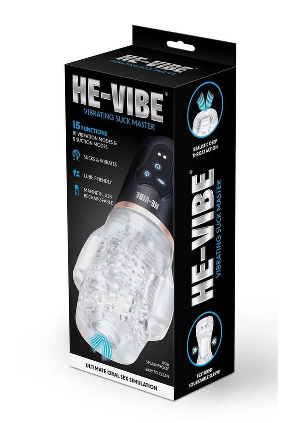 He-Vibe Vibrating Suck Master Rechargeable Masturbator - Black/Clear