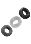 Hunkyjunk Huj3 Silicone Cock Ring - Assorted Colors/Black/Clear/Gray - 3 Pack