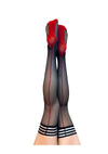 Kixies Ginny Sheer with Back Seamed Thigh Highs - Size B - Black/Red - Medium