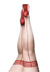 Kixies Whitney Sheer with Back Seam Thigh High - Size D - Nude/Red - XLarge