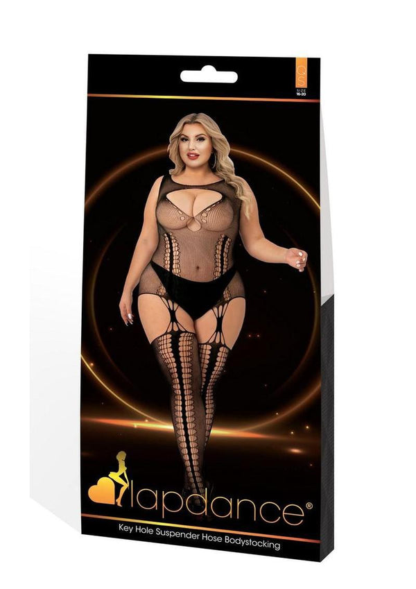 Lapdance Lingerie Keyhole Suspender Hose Bodystocking - Queen Size - Black