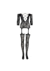 Le Desir Criss Cross Neck Bodystocking - Black - One Size