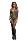 Le Desir Lace Long Sleeved Bodystocking - Green - One Size