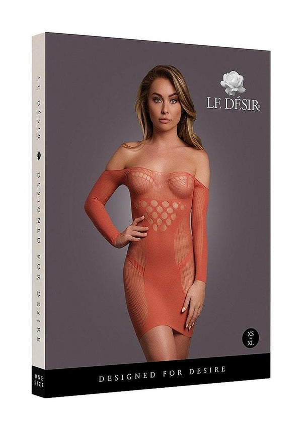 Le Desir Long Sleeved Net Mini Dress - One Size - Sunset Glow