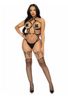 Leg Avenue Convertible Vegan Leather Heart Ring Studded Harness Teddy with Panty-Straps, and Chain