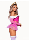 Leg Avenue Dreamy Princess Velvet Boned Crop Top with Jewel Accent, Garter Panty with Peplum Skirt, Removable Clear Straps, and Crown Headband - Pink - Small - 4 Piece