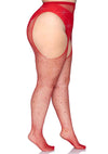 Leg Avenue Rhinestone Fishnet Stockings - Red - Queen/XLarge/XXLarge